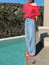 [MADE] Spool Stripe Unbalanced Off-Shoulder T-Shirt