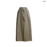 (2color) Wrap Button Wide Banding Pants