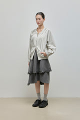 Unbalanced Lace Midi Skirt_Charcoal