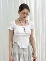 BAGEL SQUARE NECK T-SHIRT / WHITE