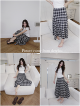 Black Checkered Unbalanced Long Skirt