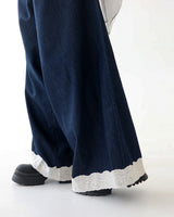 Lace Dark Denim Banded Waist Wide Pants
