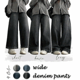 [3-tier length] [S–3XL]イートンウォッシングサイドスナップワイドデニムパンツ (4 colors)