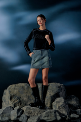 Sand Washing Cargo Denim Mini Skirt
