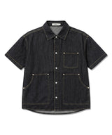 Oversized Pocket Short-Sleeve Denim Shirt Black