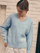 BOUCLE V NECK KNIT LIGHT BLUE