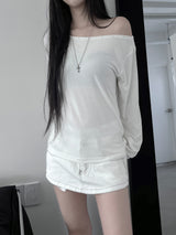 pin off-shoulder long sleeve T (2color)