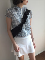 Plaid chiffon シャーリングジップアップ (2color)