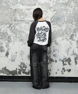 SLASH LOGO WAFFLE RAGLAN LONG SLEEVE_BLACK