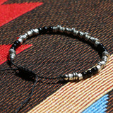 black & antique silver beads bracelet