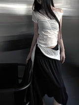 one-shoulder wrap set top (2color)