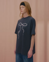ウェーブパールリボンTシャツ-CHARCOAL