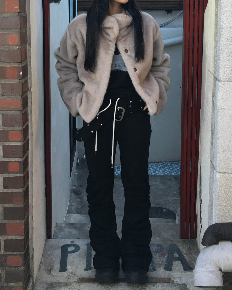 High neck fur crop jacket