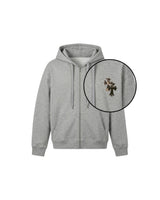 CN leopard patch hooded zip-up