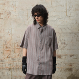 RELABEL 24SS ‘Commuter’ フィックスドウィーブ2色クラッシュストライププリーツハンドプリーツ半袖シャツ