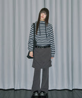 Stripe Turtleneck Balloonfit Hood Knit - NAVY