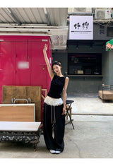 Rose Black Backless Sleeveless T-shirt
