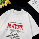 D レッド ニューヨーク レタリング ショートスリーブ Tシャツ(2 colors)