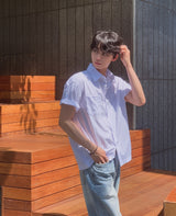 Minimal One-Pocket Roll-Up Short-Sleeve Shirt