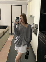unbalanced top loose-fit cardigan two-piece set