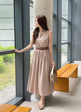 ケッズ ノースリーブ フレア ロングワンピース (Belt Set)