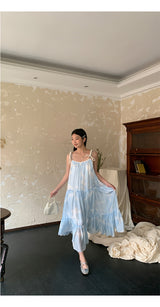 Sky Cloud Cancan Sleeveless Long One Piece