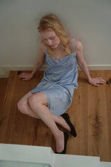 Satin lace top_skyblue