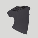 ASYMMETRIC DRAPED T-SHIRT: CHARCOAL
