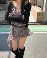 ポアタレスフリルロングビスチェops