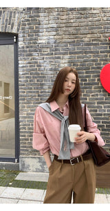 high-end pink loose fit long-sleeve shirt