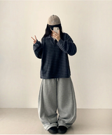 テリーフリースサイドピンタックインシジョンストリングワイドパンツ