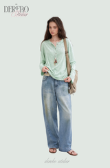 Mint Loose Stripe Long Sleeve T-shirt