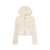 Textured Knit Zip-Up Hoodie [Ivory]