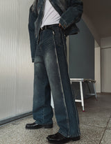 オーシャンウォッシュサイドカットデニムパンツ