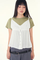 Pure shirring sleeveless blouse