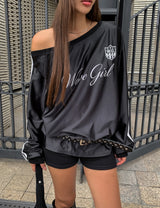 Girls' Unbalanced グロッシーラグビースウェットシャツ