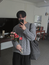 ASCLO ウールクラフト ツイスト Vネックニット(3color)