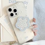 サマーブルーフラワーミラースタンド iPhone ケース