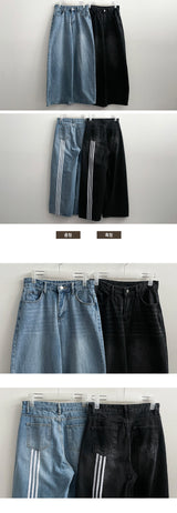 Port 3 trackline washed denim wide pants