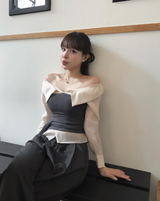 ドラングトーンオフカラー&レイヤードブラウス