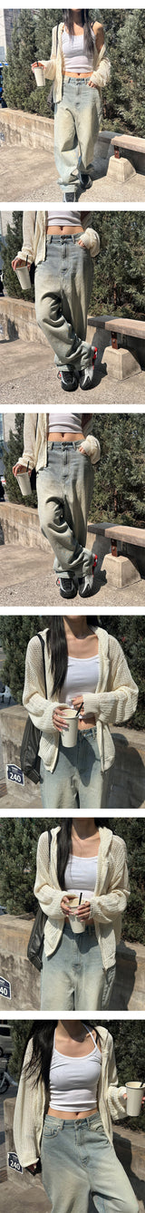 [Unisex] Daisy punching hood zip up(4color)