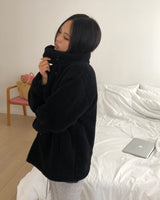 Haking High-Neck Button Sherpa Fur Loose-Fit Jumper