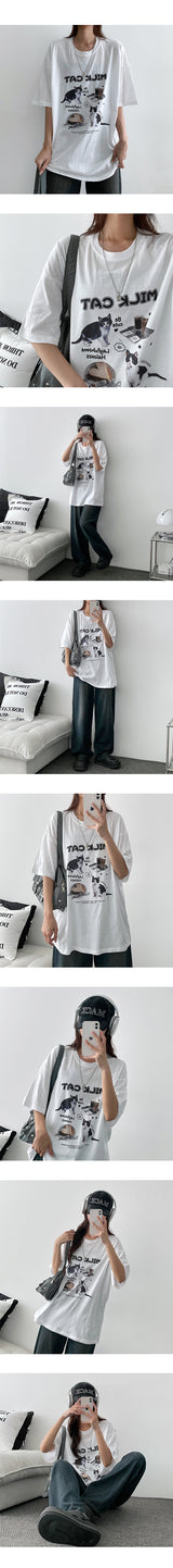 オートミールコラージュミルクキャッツ半袖Tシャツ
