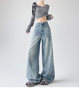 ハイウエストストレートドレープワイドデニム