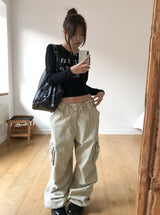 ステートクラックレタリングボタン長袖Tシャツ