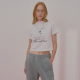 HEART RABBIT CROP TSHIRT-WHITE