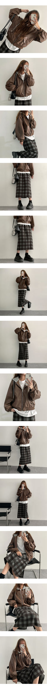 Carball Back Slit Checkered Banding Long Skirt
