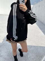(UNISEX) THREE-STRIPE OVERSIZED CUTE BOXY HOODIE - 2 COLOR
