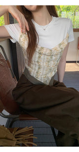 Hazelnut pintuck wide cotton casual pants