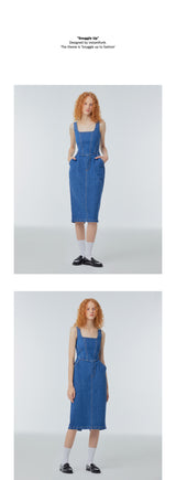 Square-neck denim corset dress